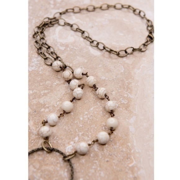 Bronzed Chain Stone Beaded Arrow Peace Charm Necklace - Picture 6 of 7